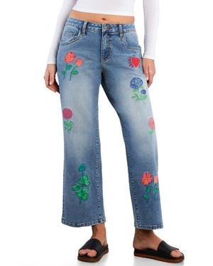 Billy T Blossom Embroidered Ankle Wide Leg Jeans - Blue