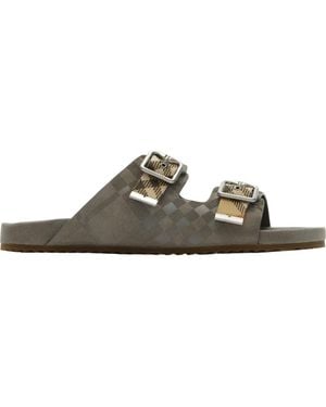 Burberry Check Suede Urchin Sandals - Green