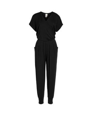Loveappella Short Sleeve Wrap Top Jumpsuit - Black