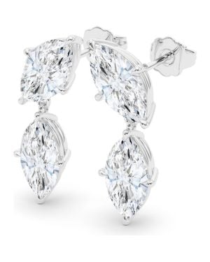 HauteCarat Lab Grown Diamond Twin Marquise Cut Drop Earrings - White