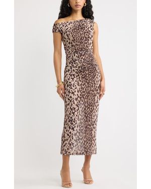 Open Edit Off The Shoulder Mesh Midi Dress - Multicolor