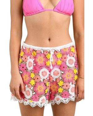 Citrus Happy Open Stitch Cover-Up Shorts - Pink