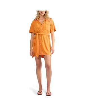 Viens Avec Moi The Coastal Terry Cloth Cover-Up Shirtdress - Orange