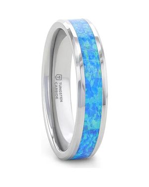 Larson Jewelers Quasar Tungsten Wedding Band With Opal Inlay - Blue