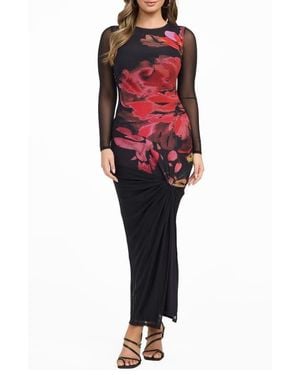 Guess Alyssa Floral Print Long Sleeve Maxi Dress - Red