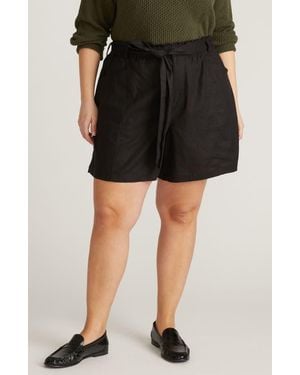 UNIVERSAL STANDARD Harbor Stretch Linen Blend Paperbag Shorts - Black