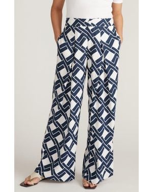 UNIVERSAL STANDARD Marley Pleated Linen Blend Wide Leg Pants - Blue