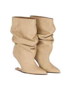 Balmain No Wedge Smooth Leather Ankle Boots - Natural