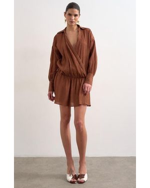 TOPSHOP Long Sleeve Rib Shirtdress - Brown
