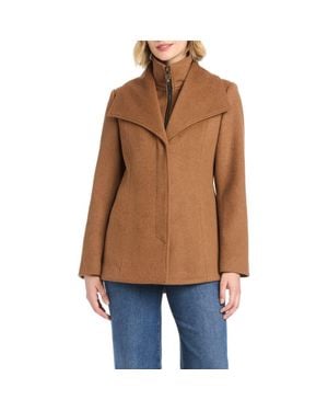 Vince Camuto High-Low Hem Wool Blend Coat With Fixed Bib - Brown