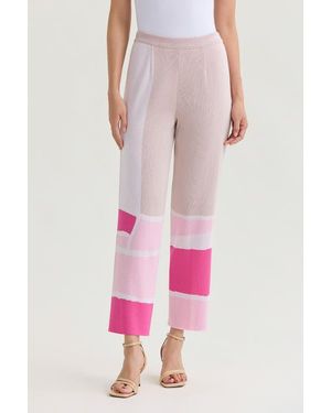 Ming Wang Soft Knit Straight-Leg Colorblock Ankle Pants - Pink