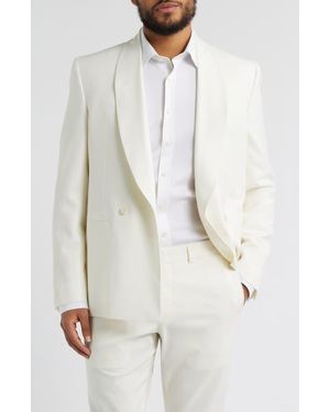 Jack Victor Ellis Double Breasted Ivory Super 120S Wool Dinner Jacket - White