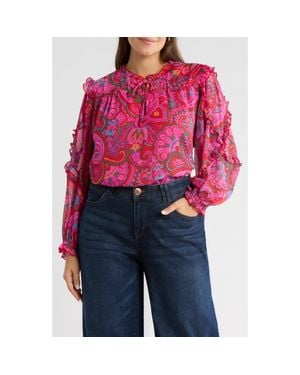 Sugarlips Anais Floral Ruffle Balloon Sleeve Top - Pink
