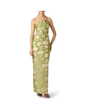 Aidan Mattox Metallic Floral Jacquard Strapless Column Gown - Green