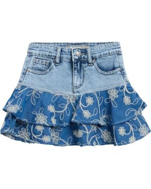 Tractr Kids' Floral Embroidered Tiered Flounce Skirt - Blue