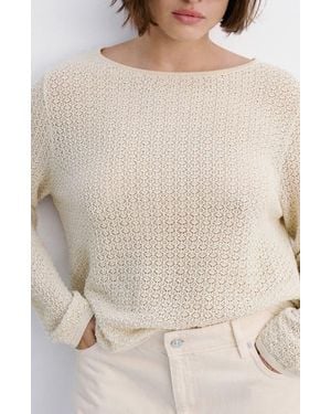 Mango Open Knit Crewneck Sweater - Natural