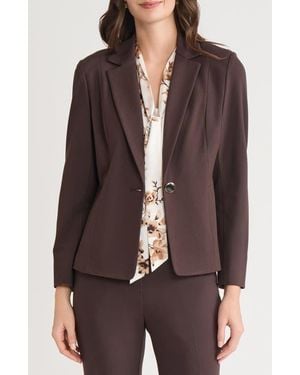 Kasper One-Button Seamed Waist Blazer - Brown