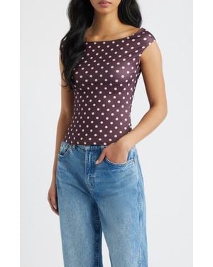 Princess Polly Cheirosa Polka Dot Off The Shoulder Top - Blue