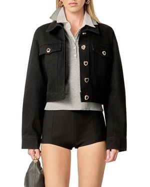English Factory Heart Button Crop Denim Jacket - Black