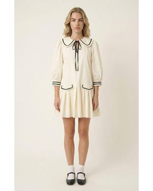 Modenaire Long-Sleeve Pleated Mini Dress - Natural