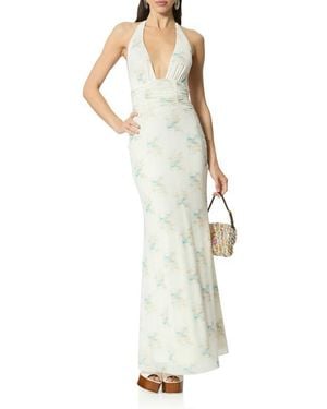 AFRM Anja Floral Print Halter Maxi Dress - White
