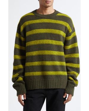 The Elder Statesman Ridgeline Stripe Oversize Cashmere Sweater - Green