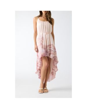 Guess Isla Palm Tree Print High-Low Dress - Pink