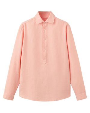 Mango Long Sleeve Linen Polo Shirt - Pink