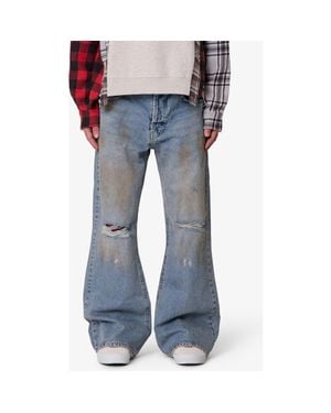 MNML Ripped & Distressed Kick Flare Jeans - Blue