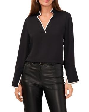 Vince Camuto Trim Split Neck Top - Black