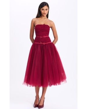 Miss Circle Mabel Drop Waist Layered Mesh Midi Puffy Dress With Bow