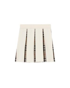 Burberry Pleated Check Wool Blend Skirt - White