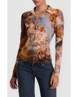 Alice + Olivia Jade Mesh Button-Up Shirt - Blue