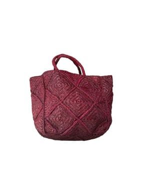 Zanatany Concepts Nico Raffia Tote Bag - Red