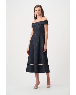 Joseph Ribkoff Foil-Textured Jacquard Off-Shoulder Fit And Flare Dress - Blue