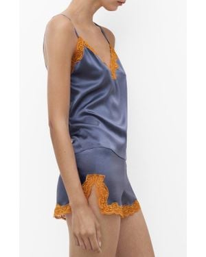 Mango Contrast Lace Silk Camisole - Blue