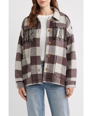 Thread & Supply Fringe Plaid Shacket - Brown