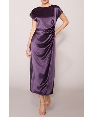 MELLODAY Cap Sleeve Side Cinched Satin Midi Dress - Purple