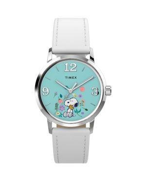 Timex Peanuts X Timex Marlin Flower Dial 38Mm Leather Strap Watch - Blue