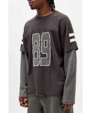 BDG Motorbike Layered Long Sleeve T-Shirt - Gray