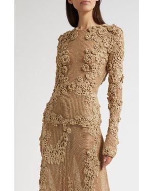Ulla Johnson Viola Metallic Crochet Appliqué Open Stitch Sweater - Brown