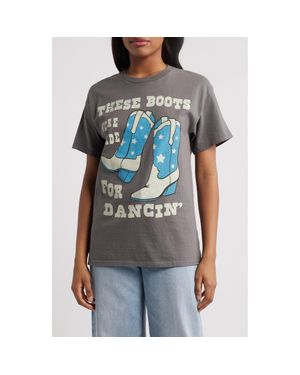 Junk Food These Boots Are Made For Dancin' Oversize Glitter Graphic T-Shirt - Blue