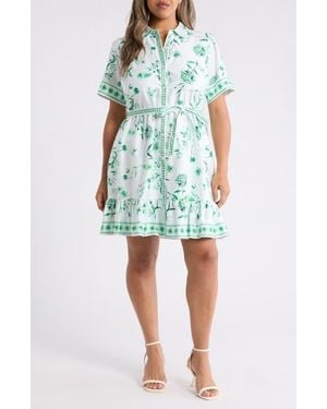 Cece Floral Stretch Cotton Shirtdress - Green