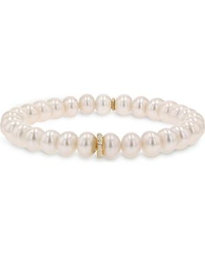 Sheryl Lowe 14K Pearl 8Mm Bead Bracelet With Diamond Rondelle - White