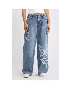 YMI Tattoo Butterfly High Waist Wide Leg Jeans - Blue