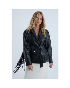 Nasty Gal Fringe Faux Leather Belted Jacket - Blue