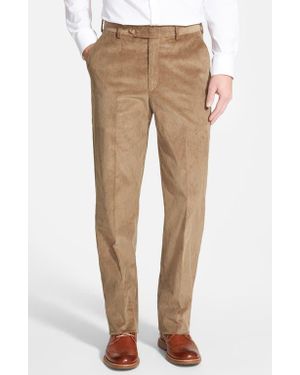 Berle Flat Front Classic Fit Corduroy Pants - Natural