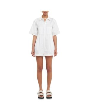 Grey Lab Shoulder Pad Shirt Romper - White