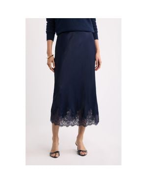Nordstrom Lace Trim Satin Bias Midi Skirt - Blue