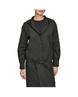 Donna Karan Hooded Long Sleeve Button-Up Shirt - Black